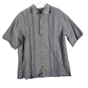 Cubavera Shirt Mens XL Gray Stripe Short Sleeve Linen blend Bowling Coastal Camp